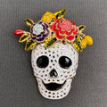 Handpicked Skull with Wreath Enamel Brooch