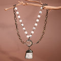 Natural Stone Pendant Beaded Chain Link Necklace S0OX3T6467
