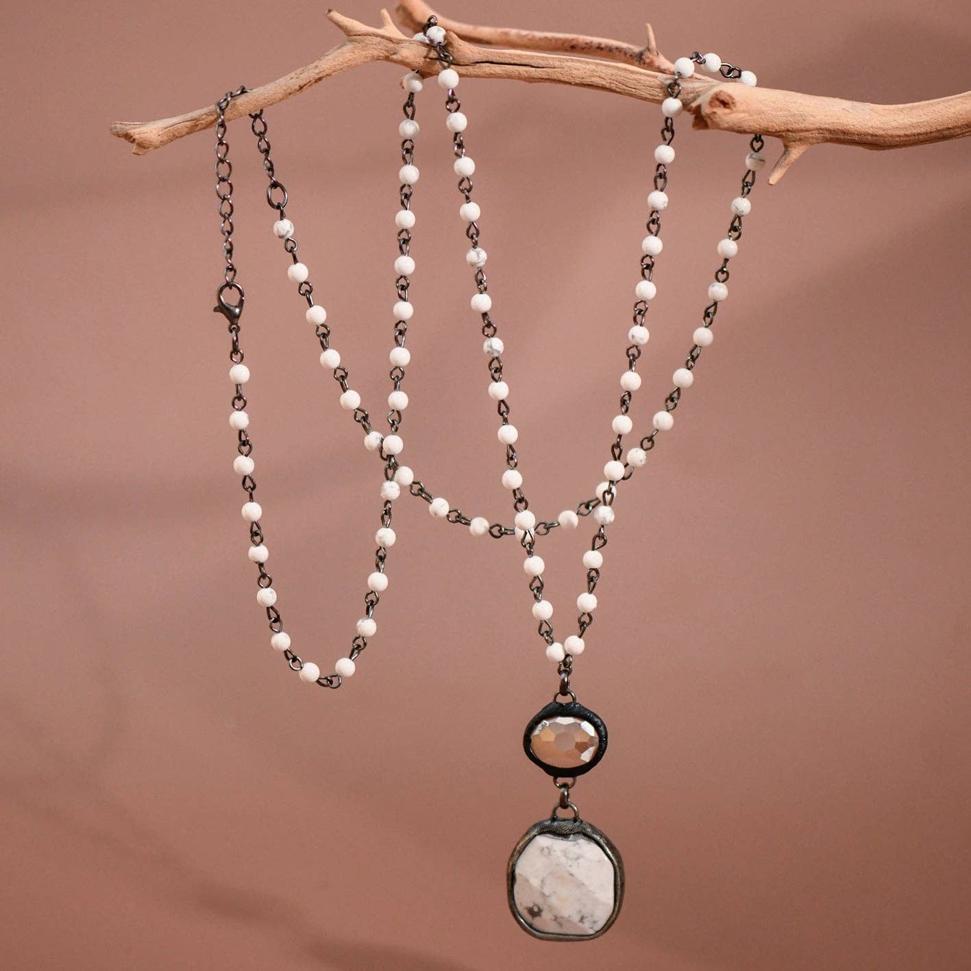 Howlite Beaded Chain Necklace S0OX3T7266