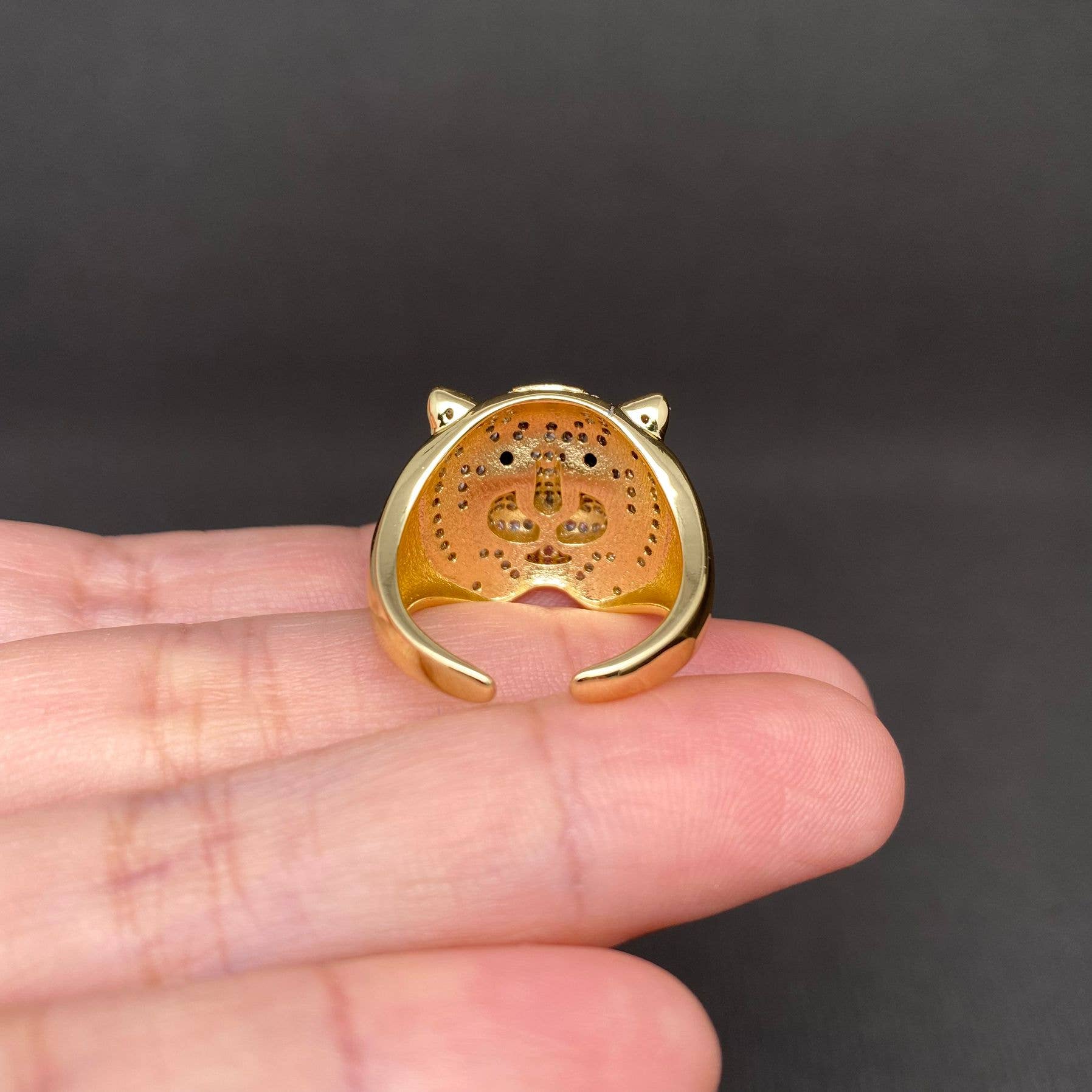 Handpicked Rhinestone Inlaid Enamel Tiger 18K Gold Plated Ring