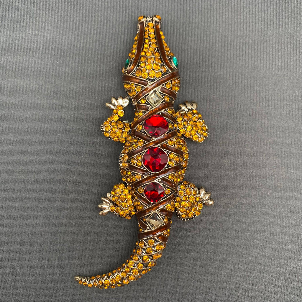 Handpicked Rhinestone Crocodile Brooch