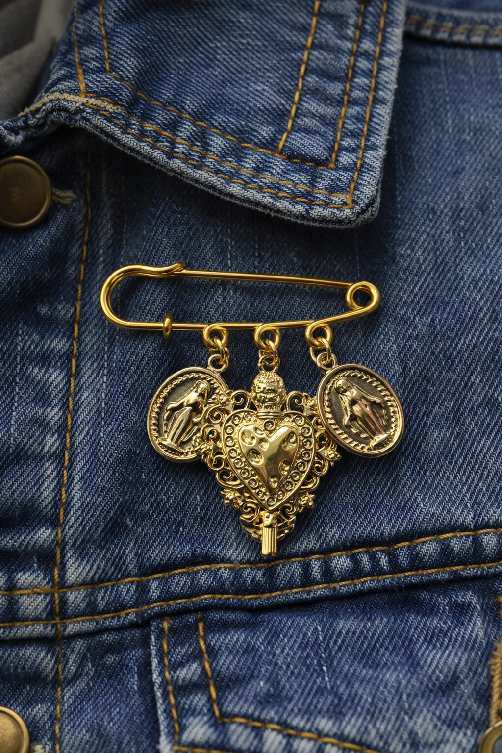 Handpicked Devotional Brooch of the Sacred Heart