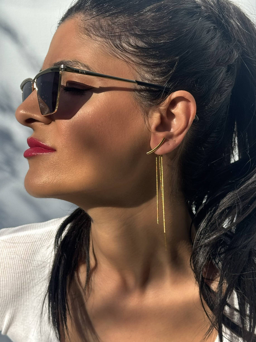 Handpicked Long Gold Earrings, Minimal Gold Earrings