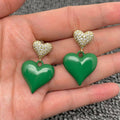 Handpicked Enamel Green Heart Charm Post Earrings