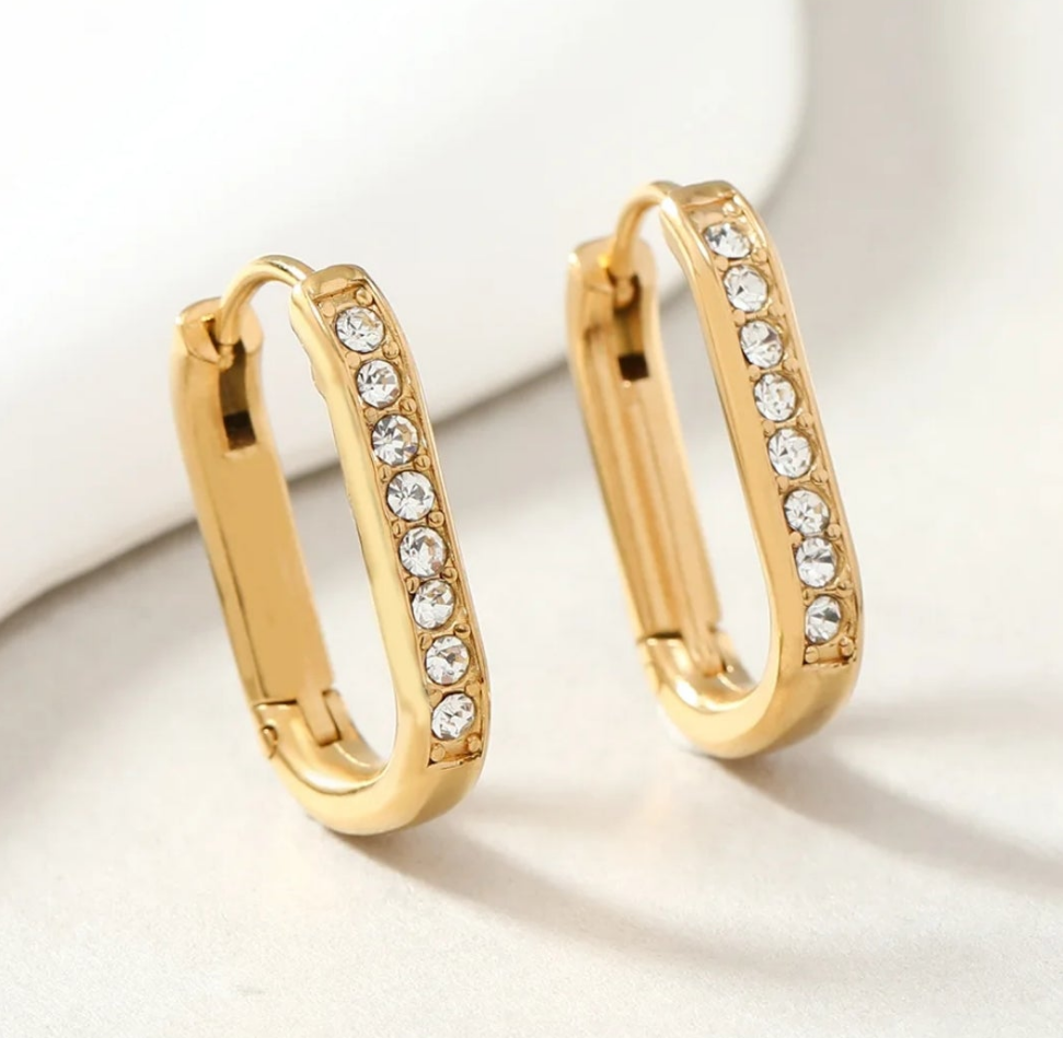 Handpicked Oval Sparkle Hoop Earrings - Gold or Silver