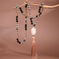 Stone Bead Necklace with Druzy Tassel Pendant S0OX3T6515