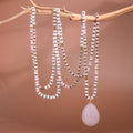 Boho Mixed Glass Bead Wrap Necklace, Natural Stone Drop Pendant