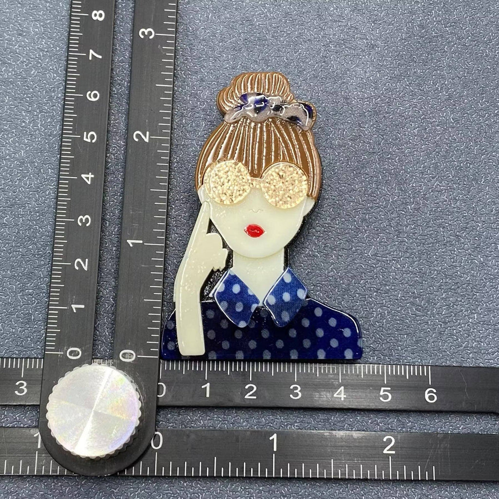 Handpicked Girl Wearing Blue Shirt Acrylic Brooch