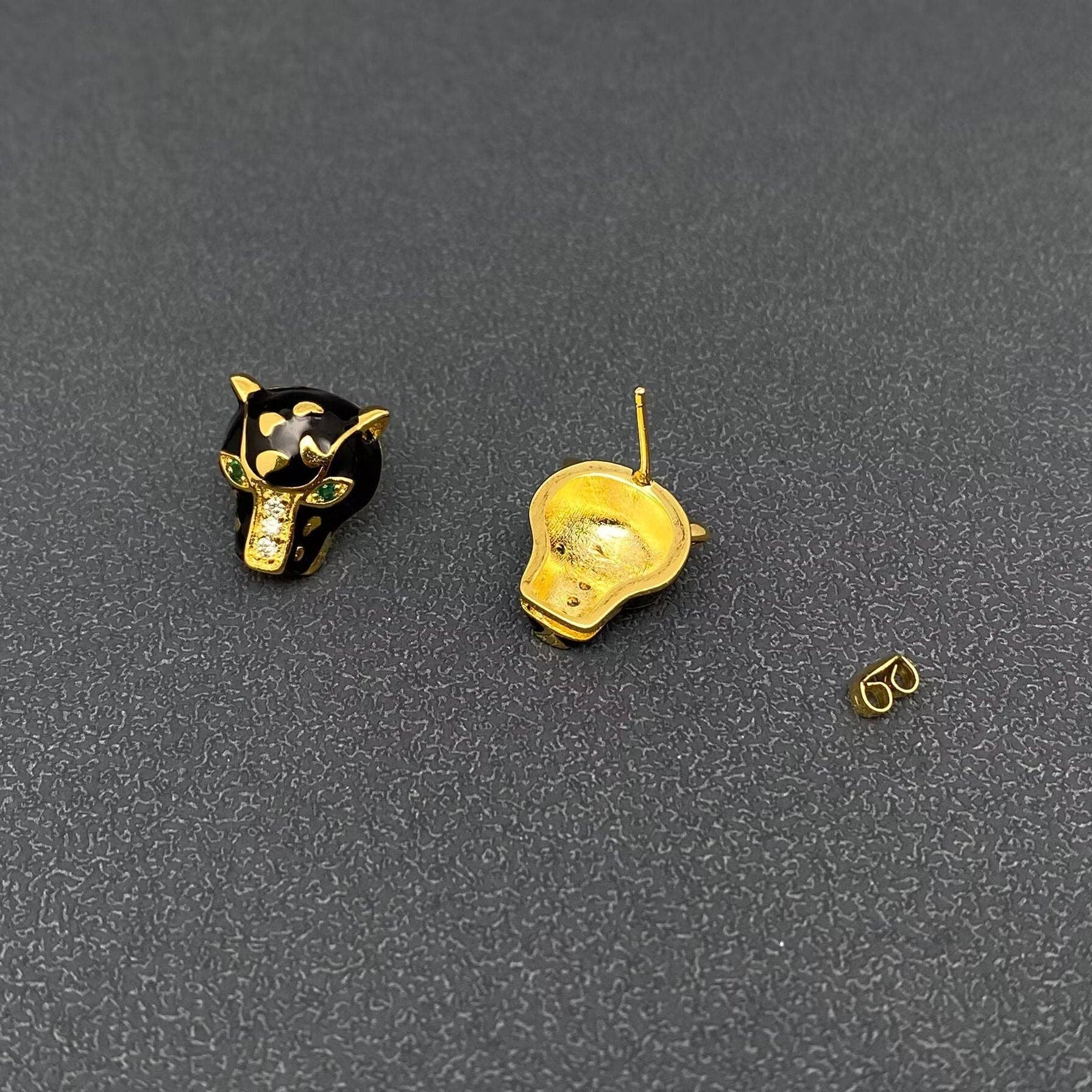 Handpicked Rhinestone Enamel Panther Black Leopard Ear Studs