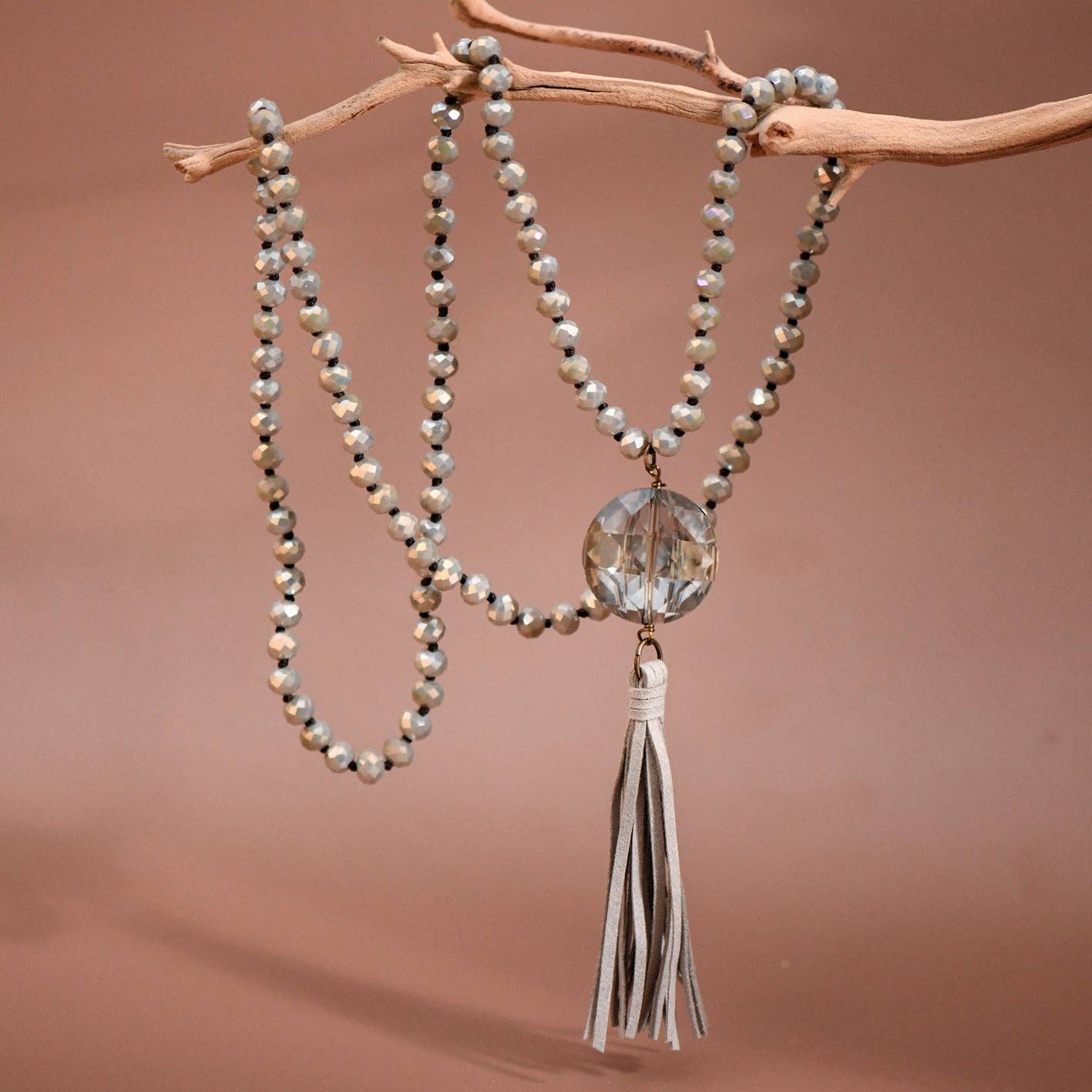 Glass Crystal Pendant Beaded Necklace with Tassel S0OX3T6295