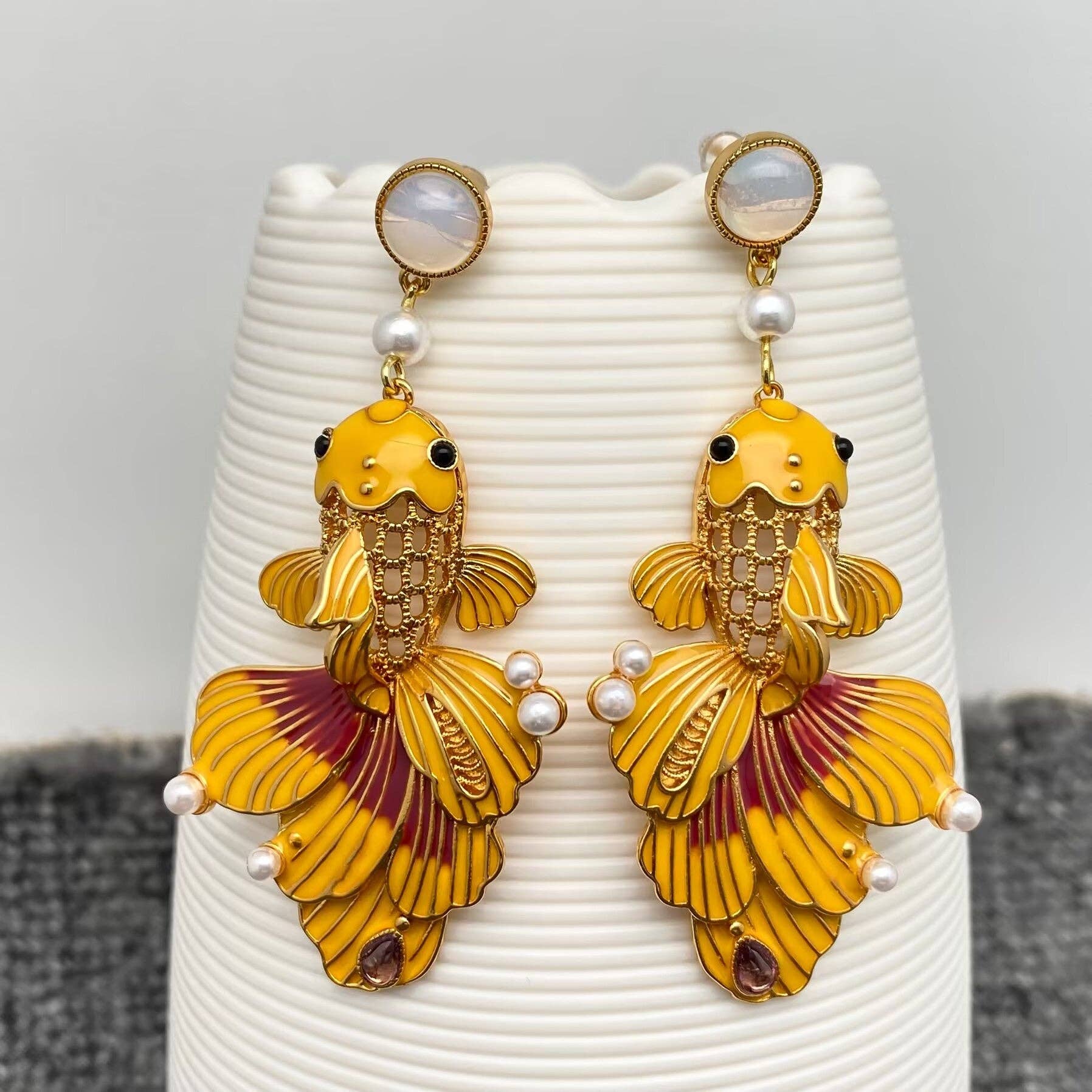 Handpicked Enamel Goldfish Dangle Earrings