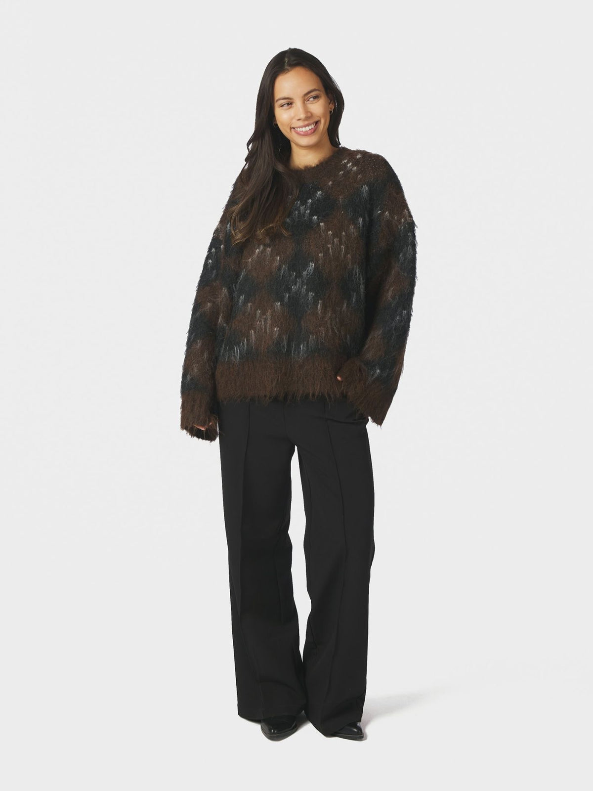NEO NOIR Roeme Check Fluffy Knit Blouse 168111