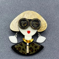 Handpicked Girl with Leopard Print Glasses Acrylic Brooch