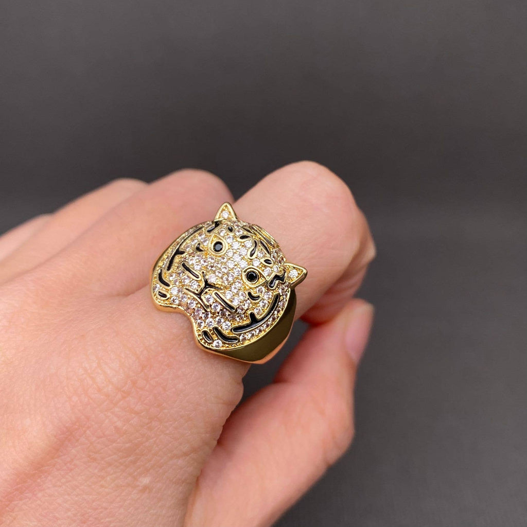Handpicked Rhinestone Inlaid Enamel Tiger 18K Gold Plated Ring
