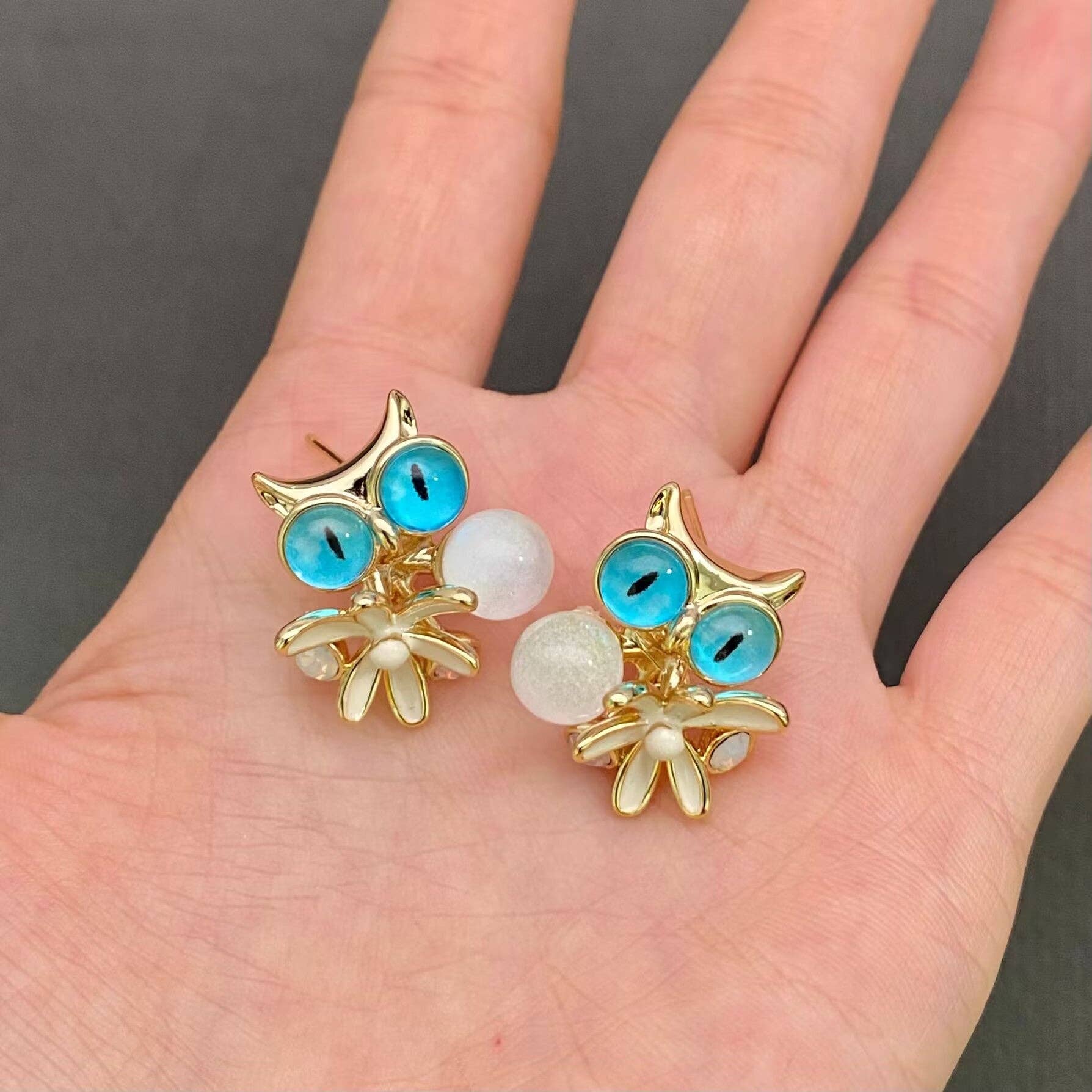 Handpicked Enamel Flower Cat Stud Earrings