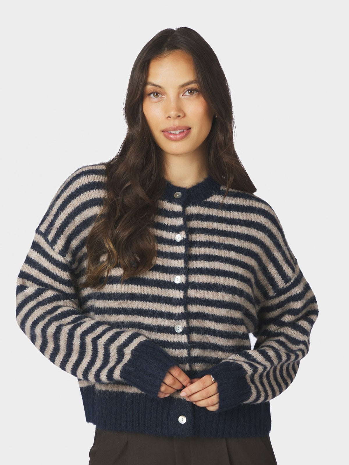 Neo Noir Isana Stripe Fluffy Knit Cardigan 169700