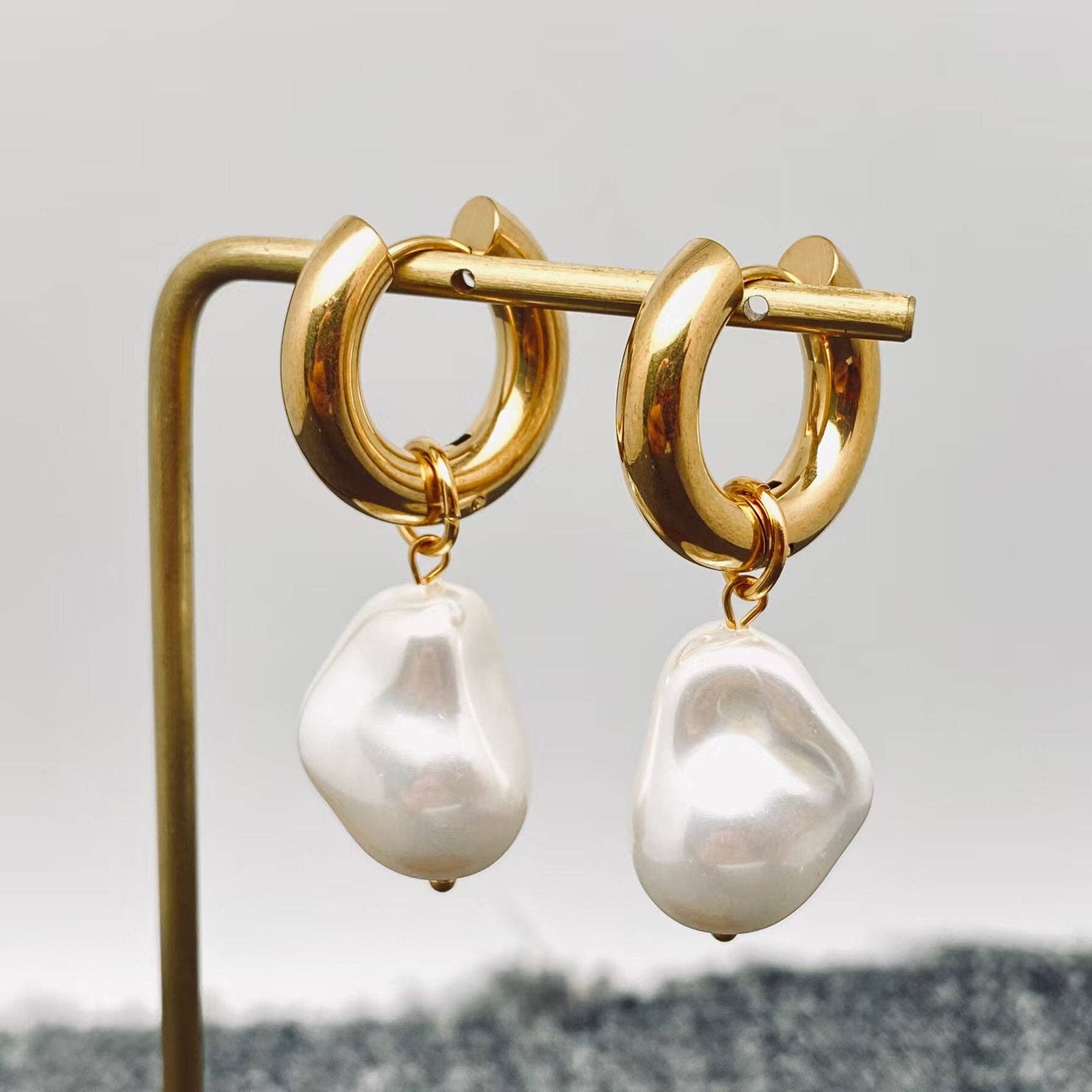 Handpicked Pearl Charm pendant Huggie Earrings