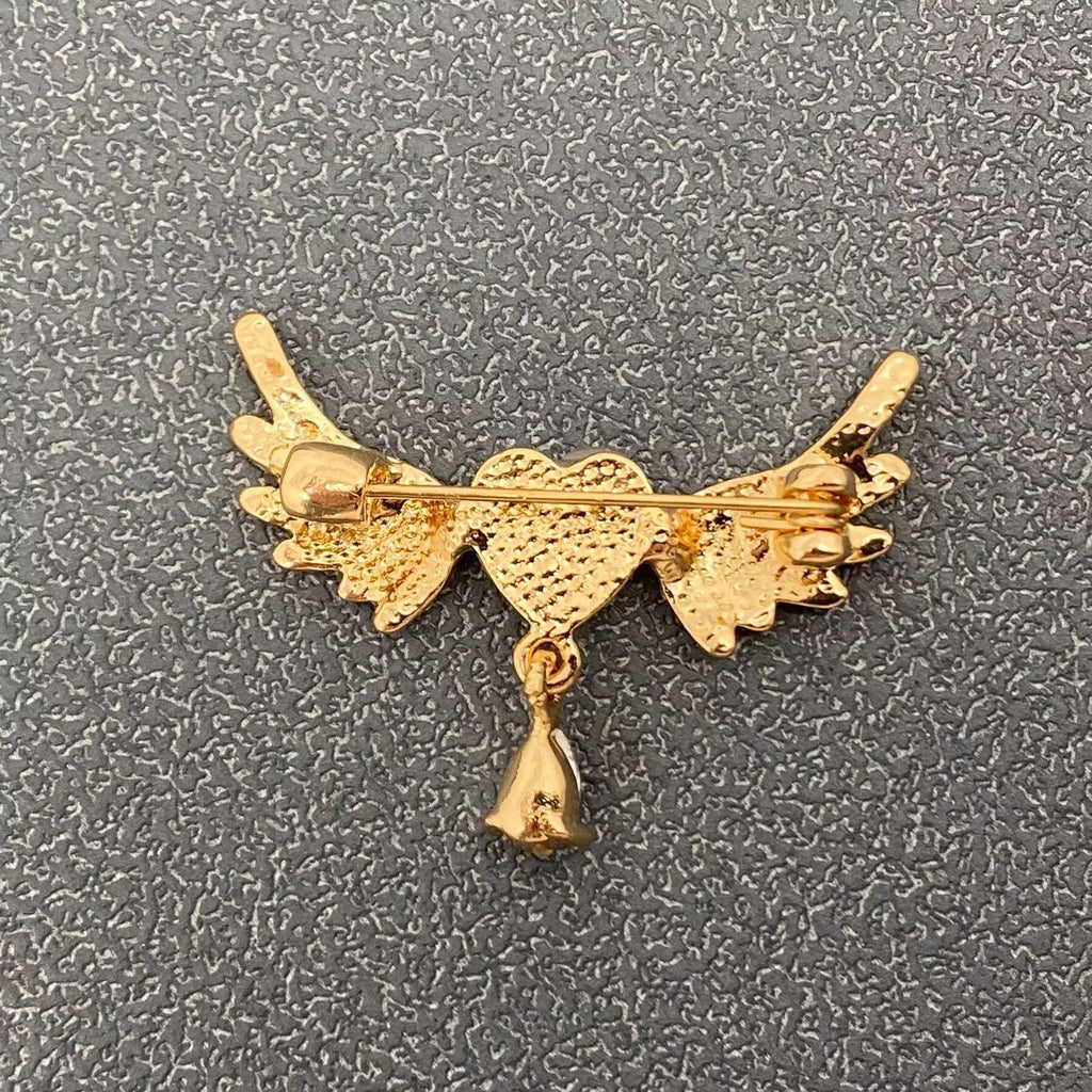 Handpicked Rhinestone Angel Wings Heart-shaped Brooch