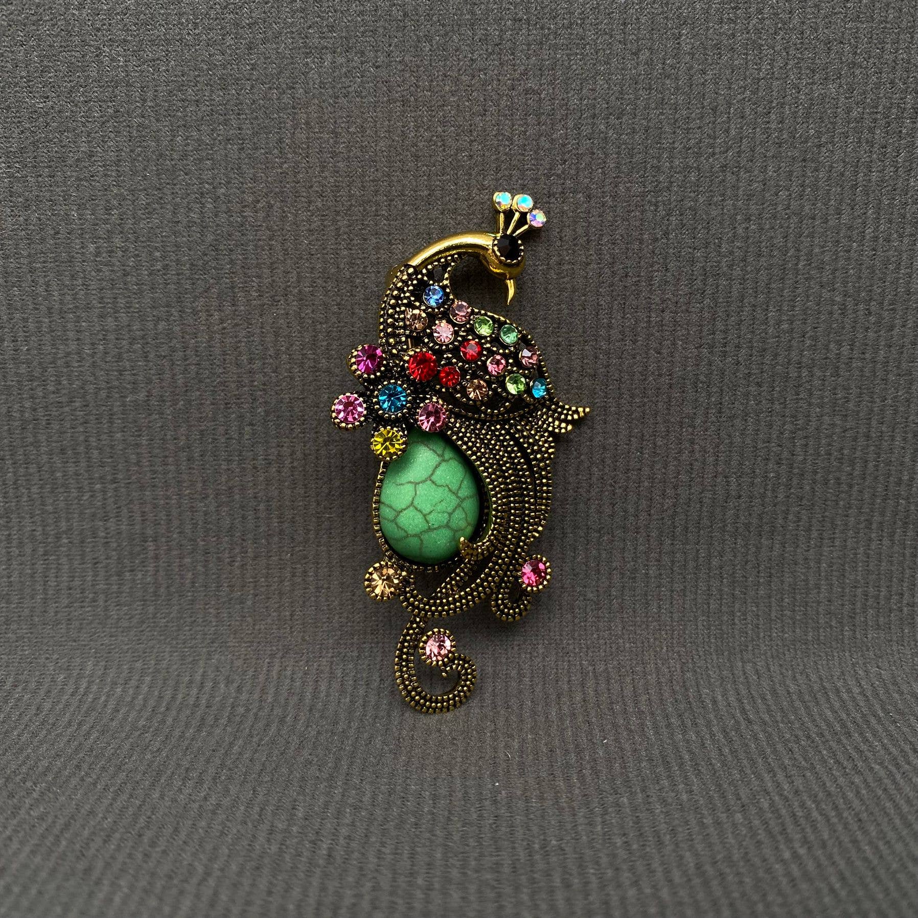 Handpicked Vintage Colored Rhinestone Peacock Brooch