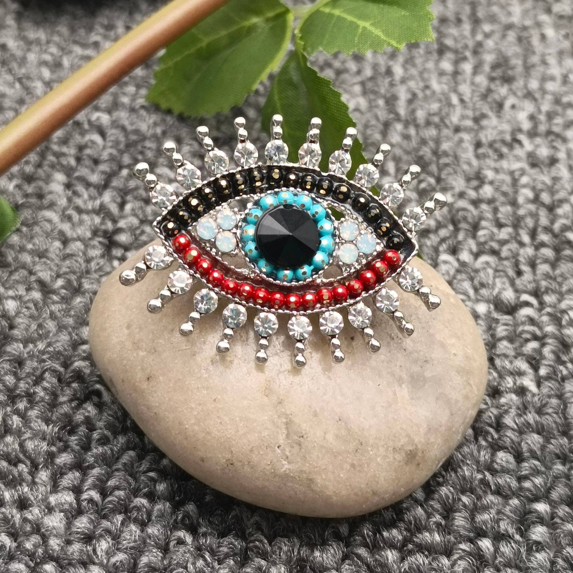 Handpicked Sparkling Rhinestone Devil's Eye Brooch