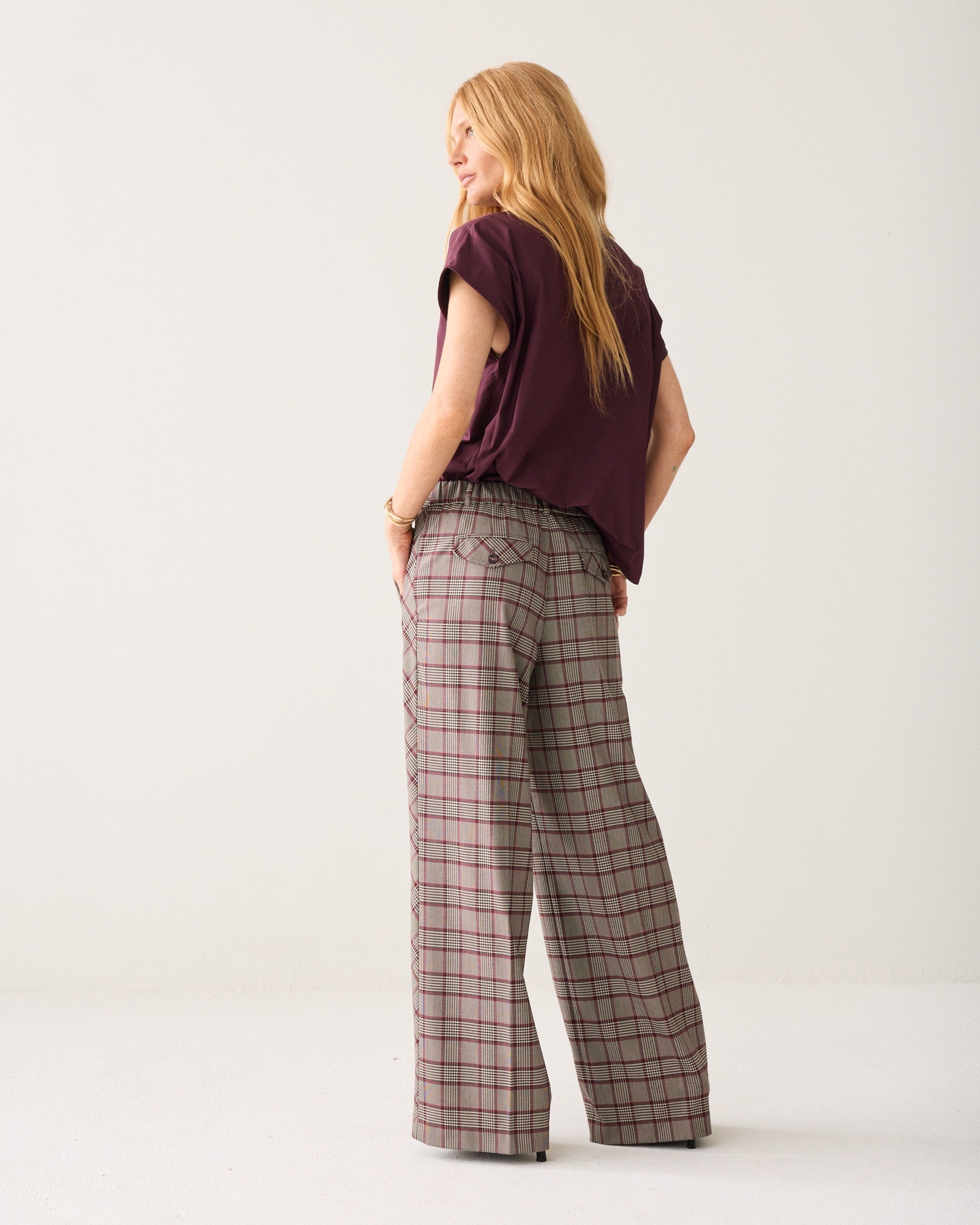 Summum Check Burgundy Trousers 4s3040-12482