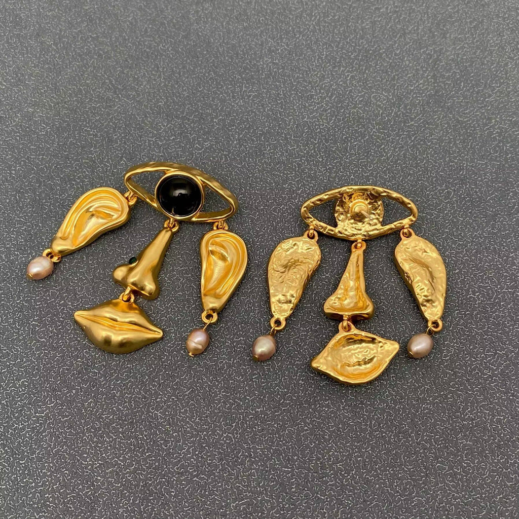 Handpicked 18K Gold Plated Abstract Facial Features Dangle Earrings