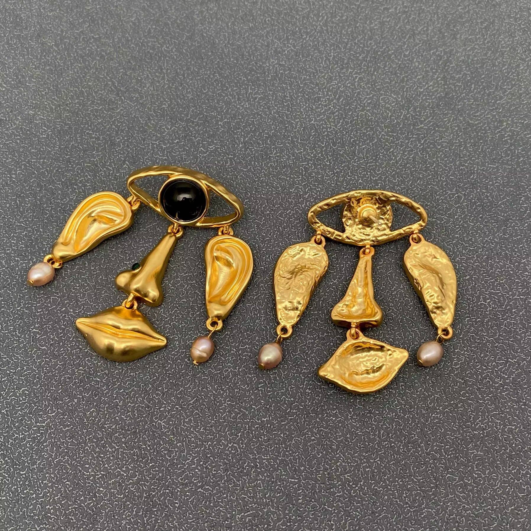 Handpicked 18K Gold Plated Abstract Facial Features Dangle Earrings