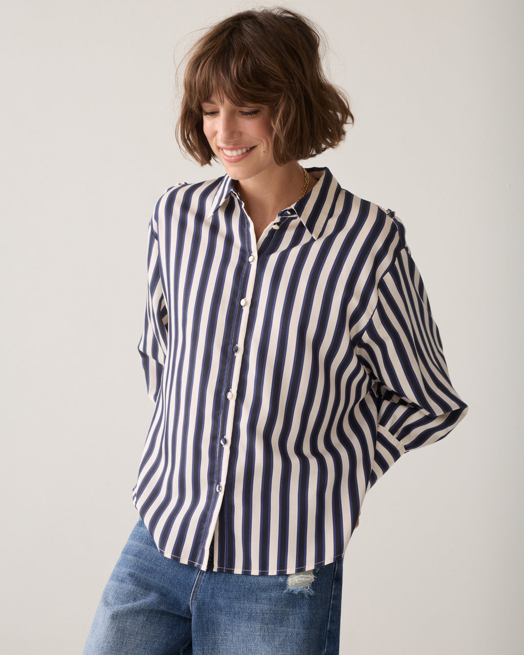 Summum Stripe Satin Blouse 2s3515-12521