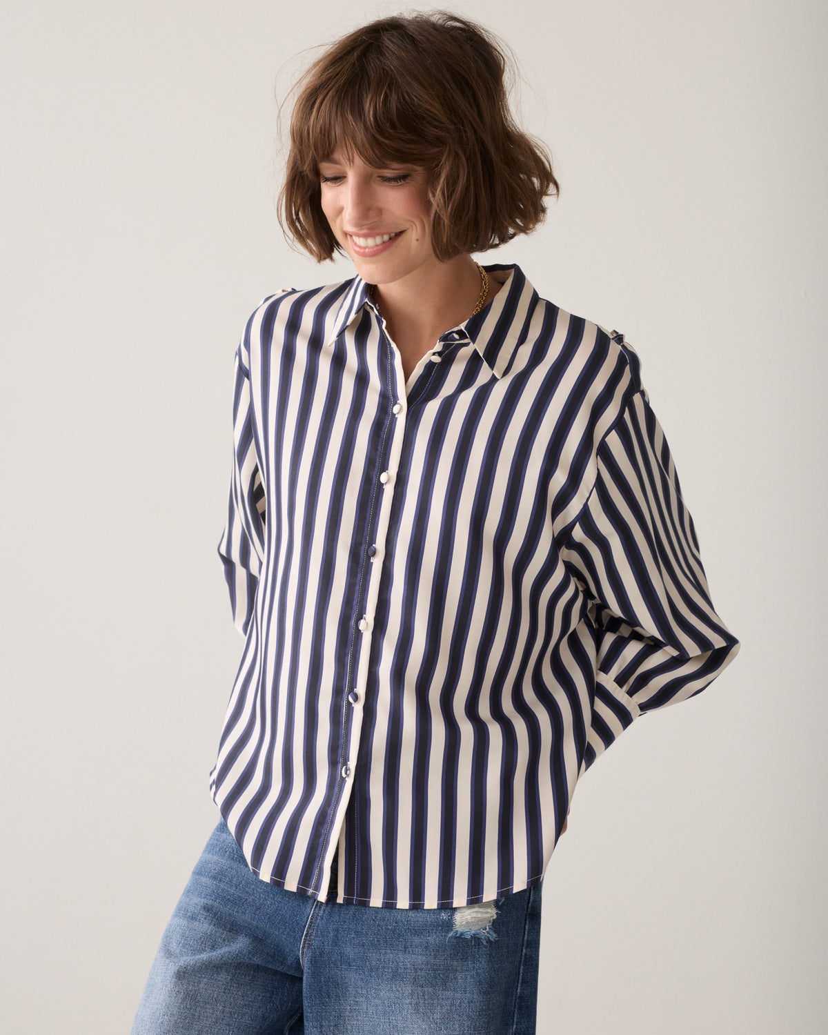 Summum Stripe Satin Blouse 2s3515-12521