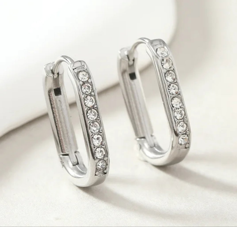 Handpicked Oval Sparkle Hoop Earrings - Gold or Silver