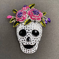 Handpicked Skull with Wreath Enamel Brooch