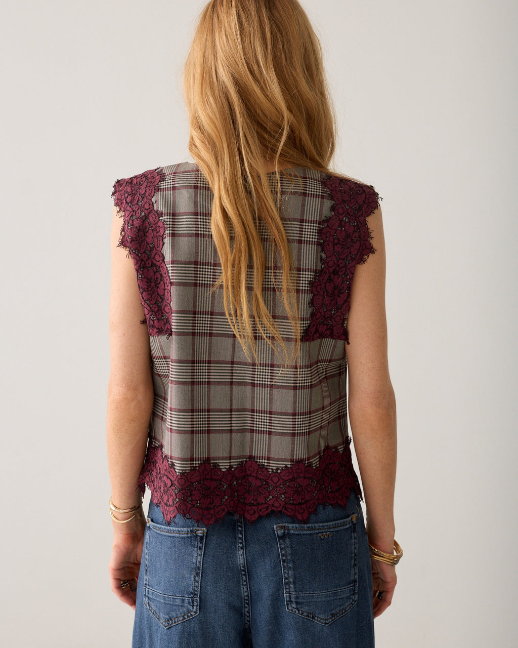 Summum Check Burgundy Top 2s3525-12482