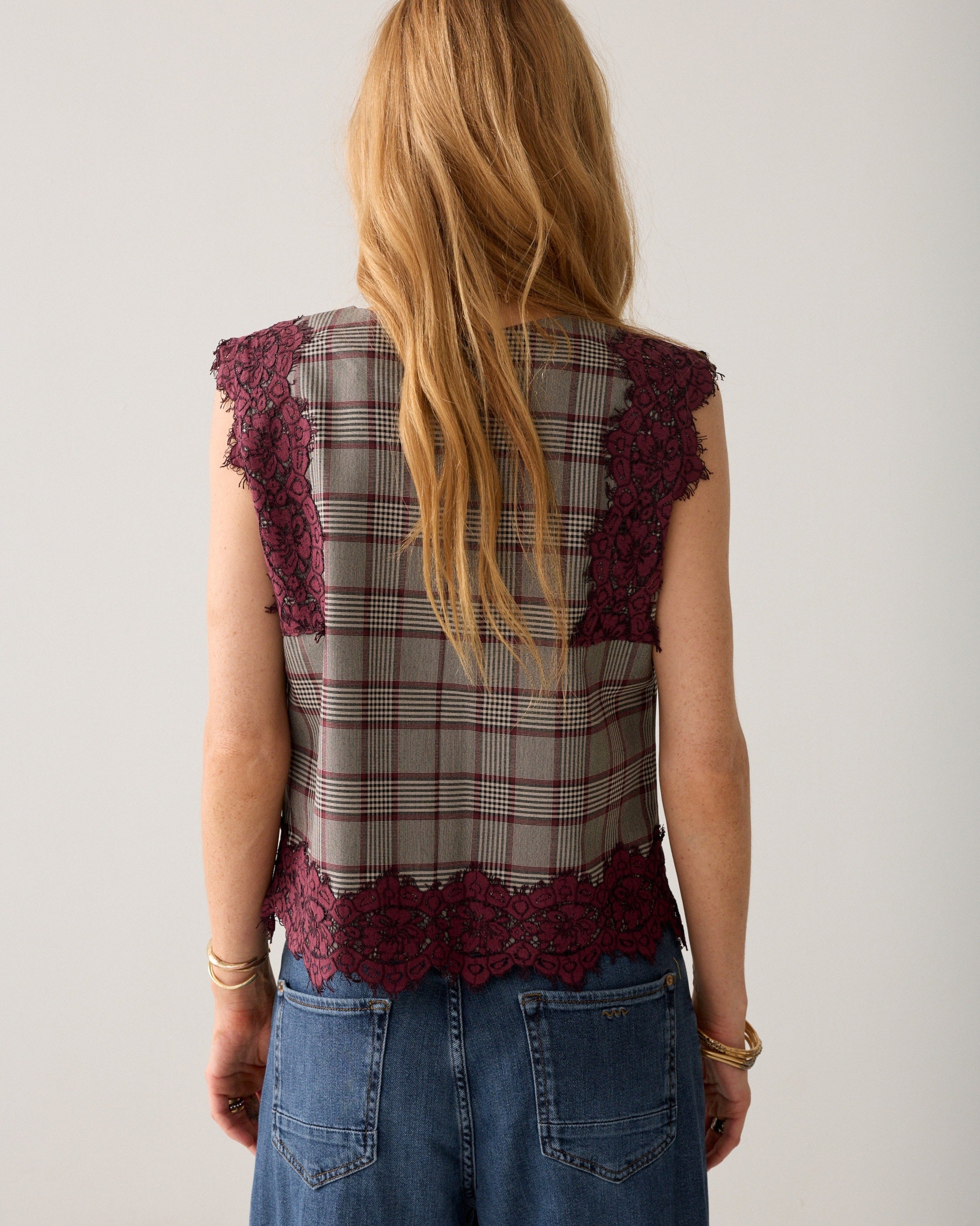 Summum Check Burgundy Top 2s3525-12482