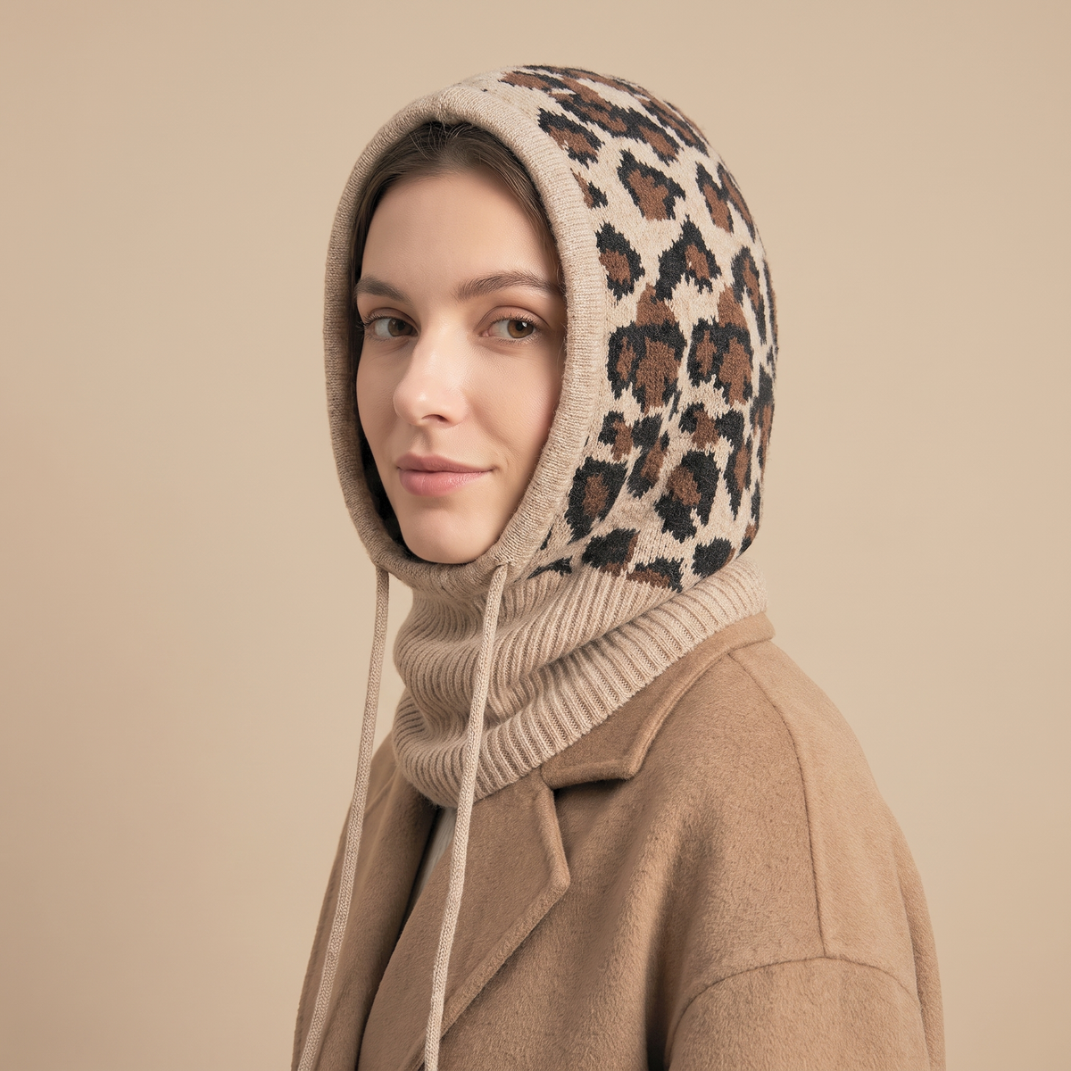 Leopard Print Knitted Hood
