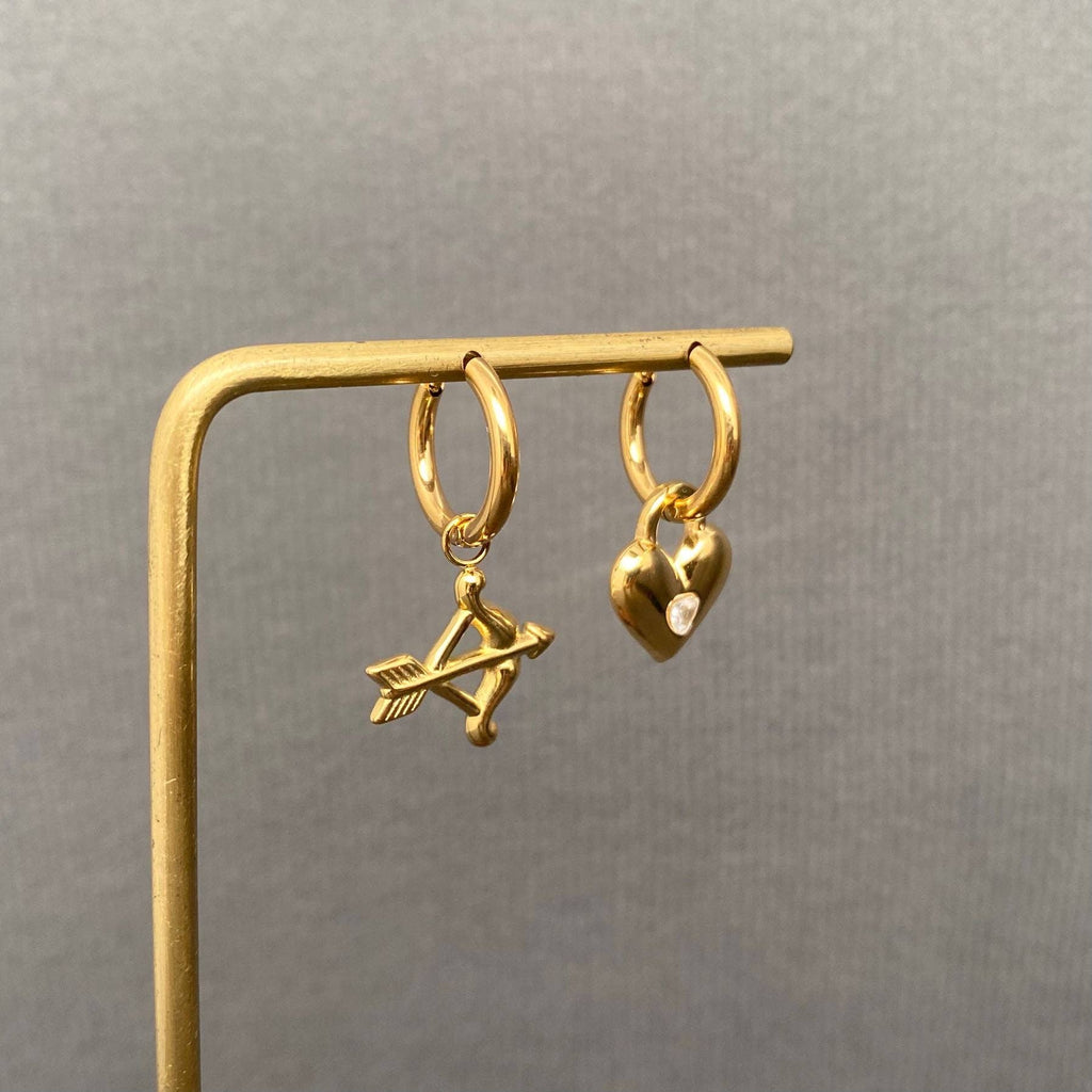 Handpicked Cupid's Arrow & Heart 18K Gold Plated Earrings