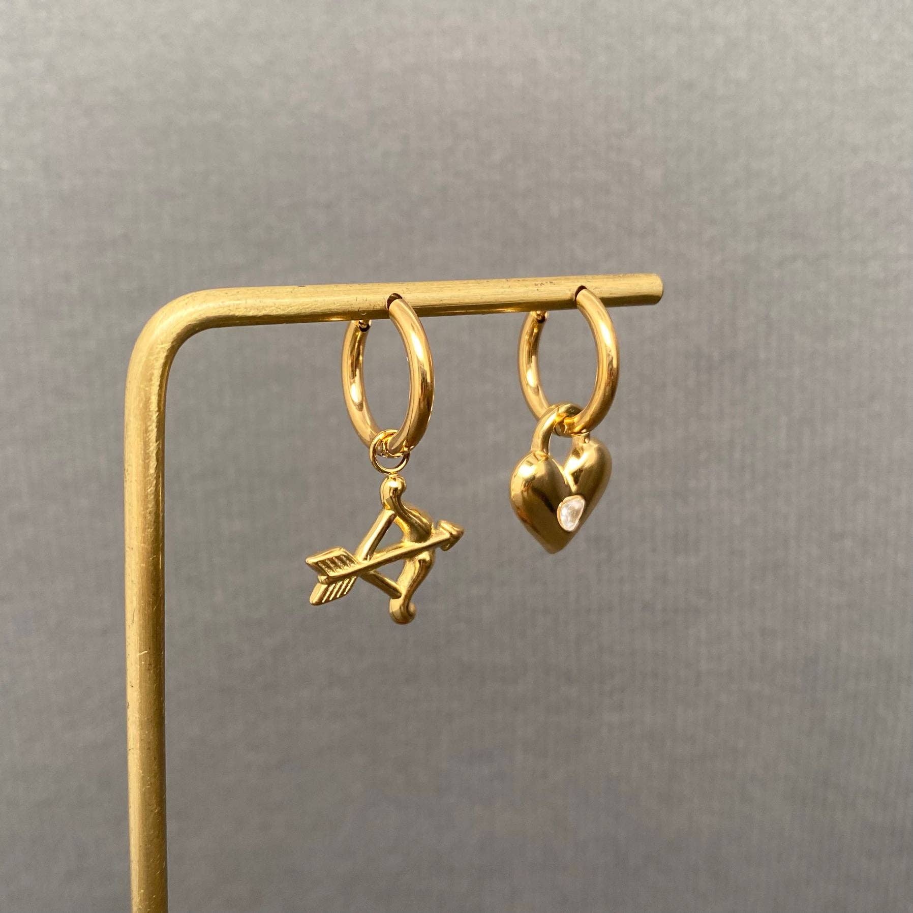Handpicked Cupid's Arrow & Heart 18K Gold Plated Earrings