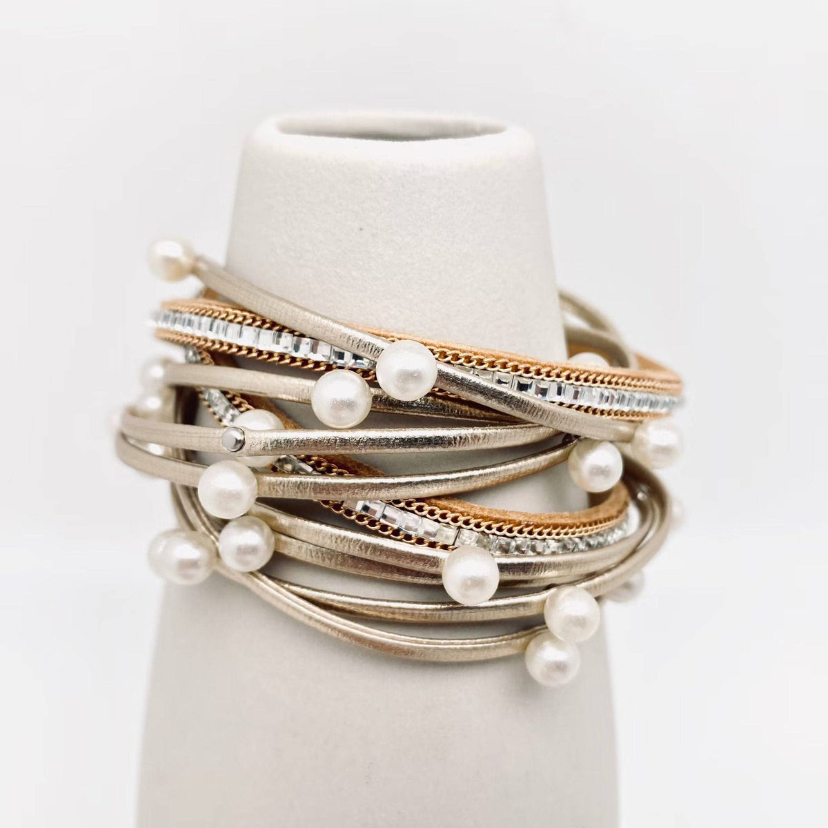 Handpicked Metal Beads Pearl Multi-Layer PU Leather Bracelet