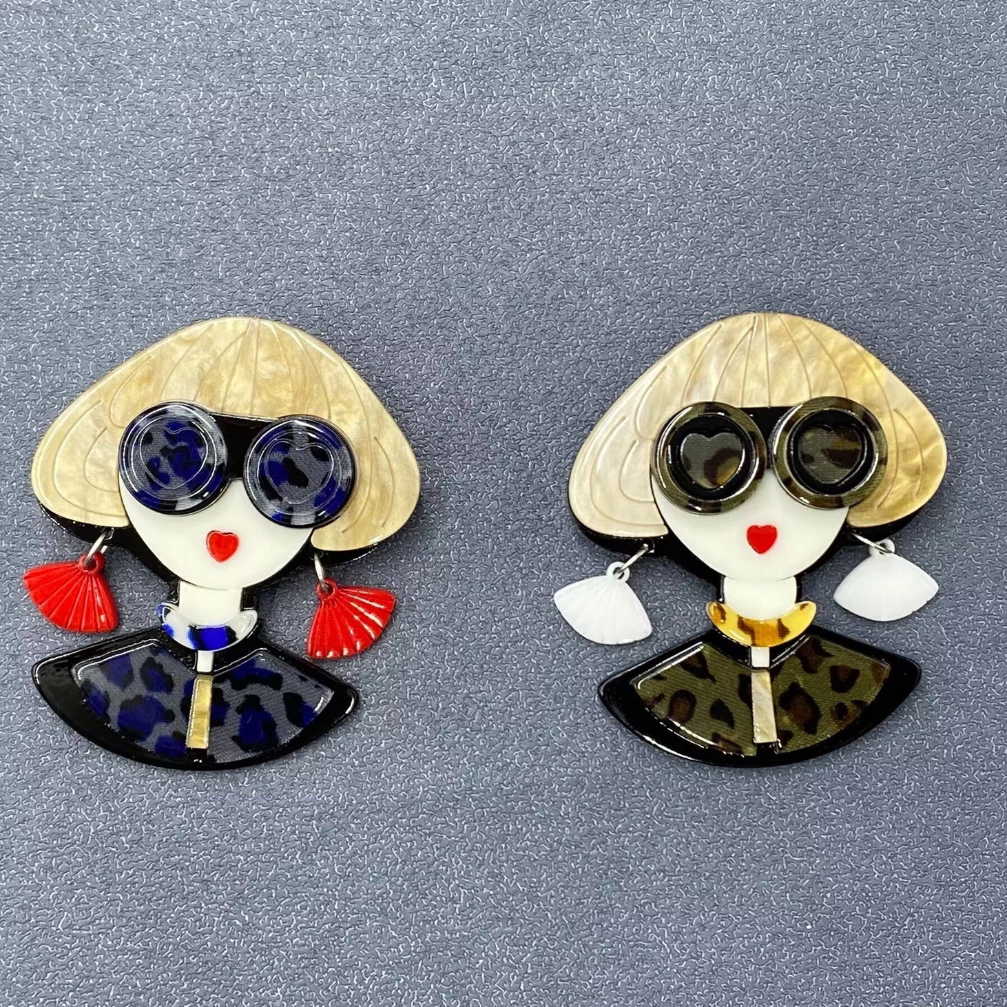 Handpicked Girl with Leopard Print Glasses Acrylic Brooch