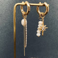 Handpicked Pearl Zircon Star Charm Huggie Earrings