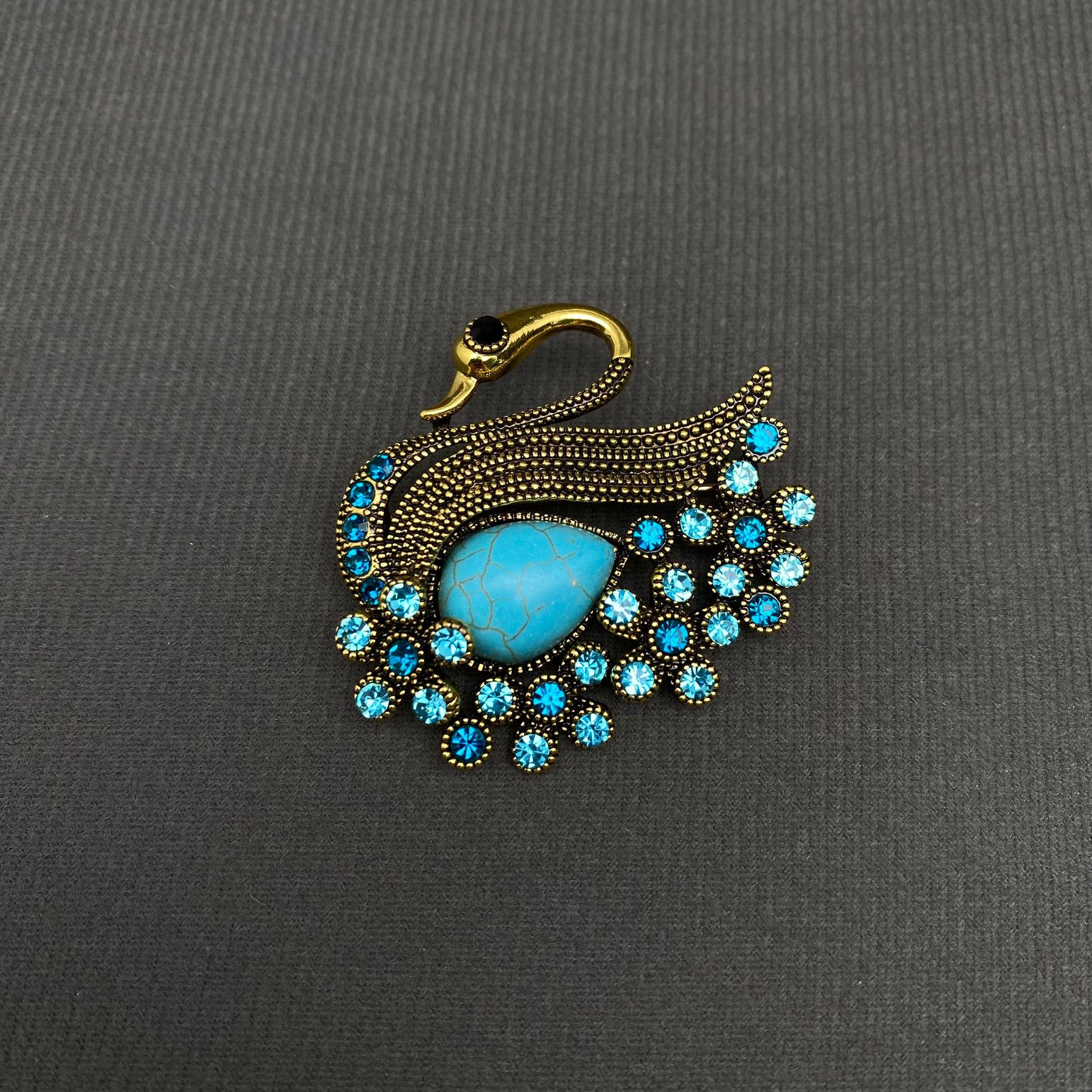 Handpicked Blue Rhinestone Swan Brooch