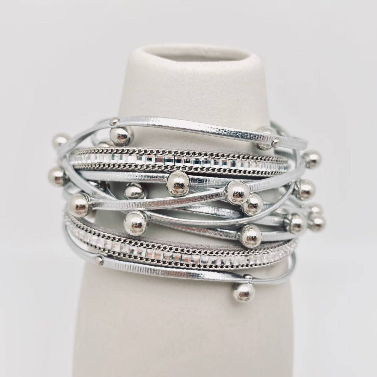 Handpicked Metal Beads Pearl Multi-Layer PU Leather Bracelet