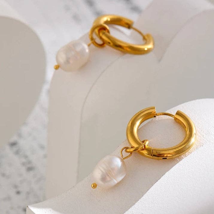 Handpicked Silver Pearl Hoop Earrings