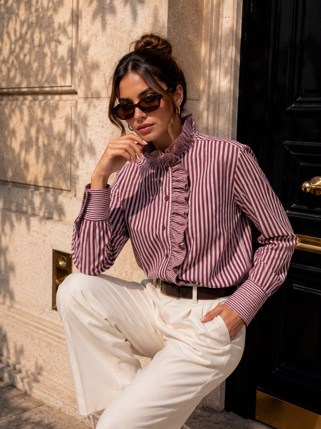 Handpicked Striped ruffled shirt