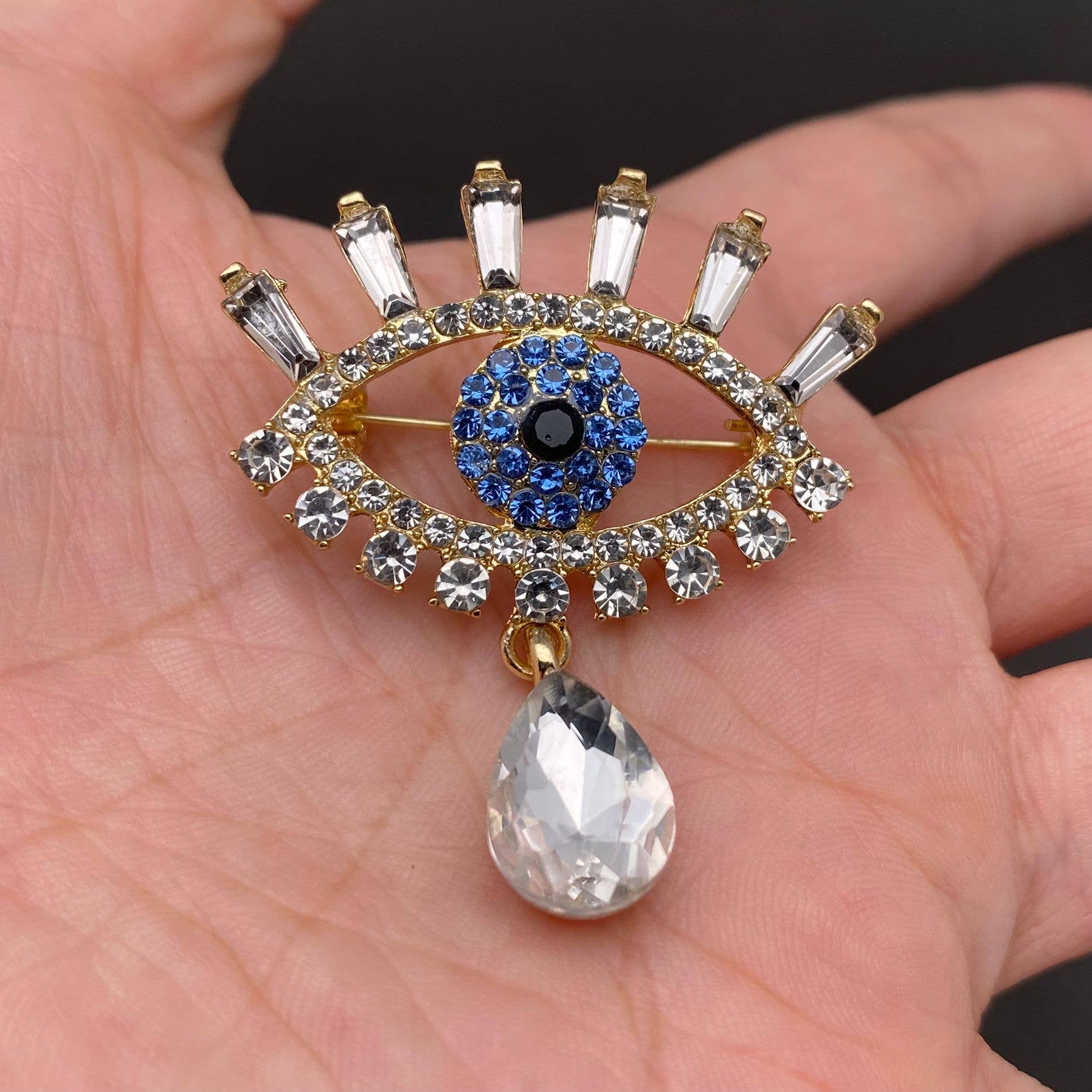 Handpicked Rhinestone Inlaid Evil Eye Brooch