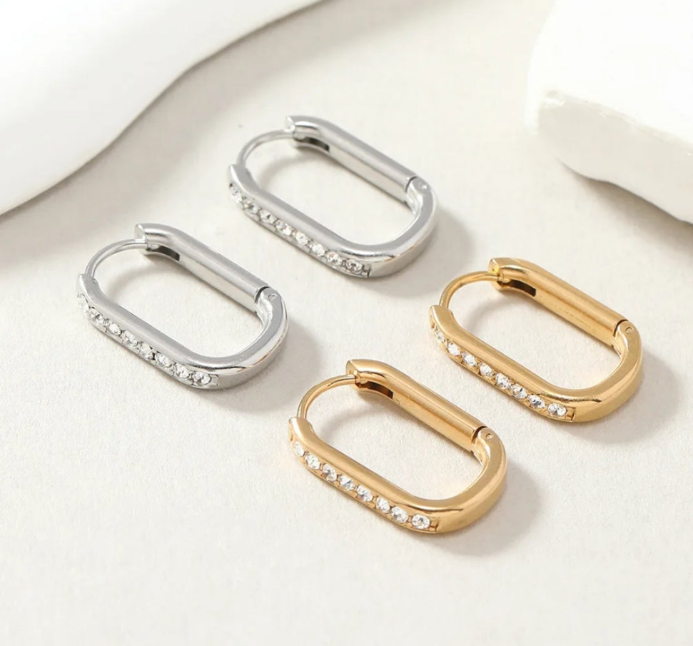 Handpicked Oval Sparkle Hoop Earrings - Gold or Silver