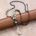 Glass Crystal Pendant Beaded Chain Link Necklace S0OX3T6473