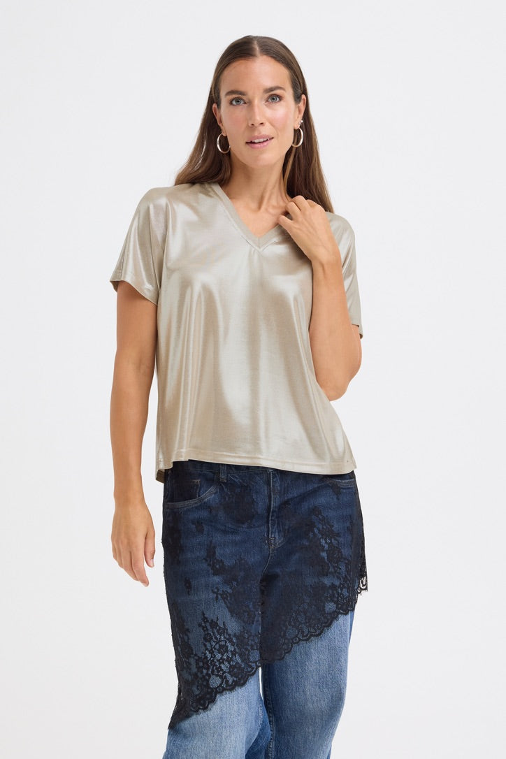 Pulz Fina V-neck Metallic T-Shirt 50210875