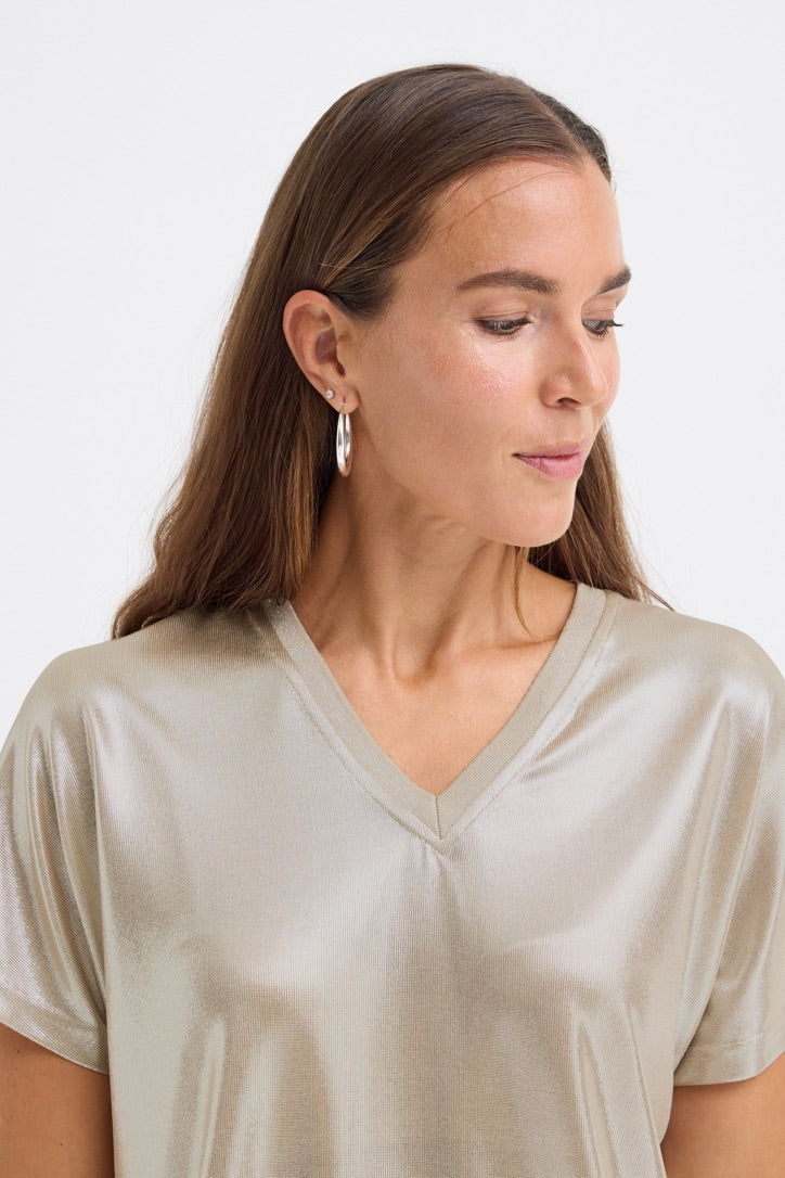 Pulz Fina V-neck Metallic T-Shirt 50210875