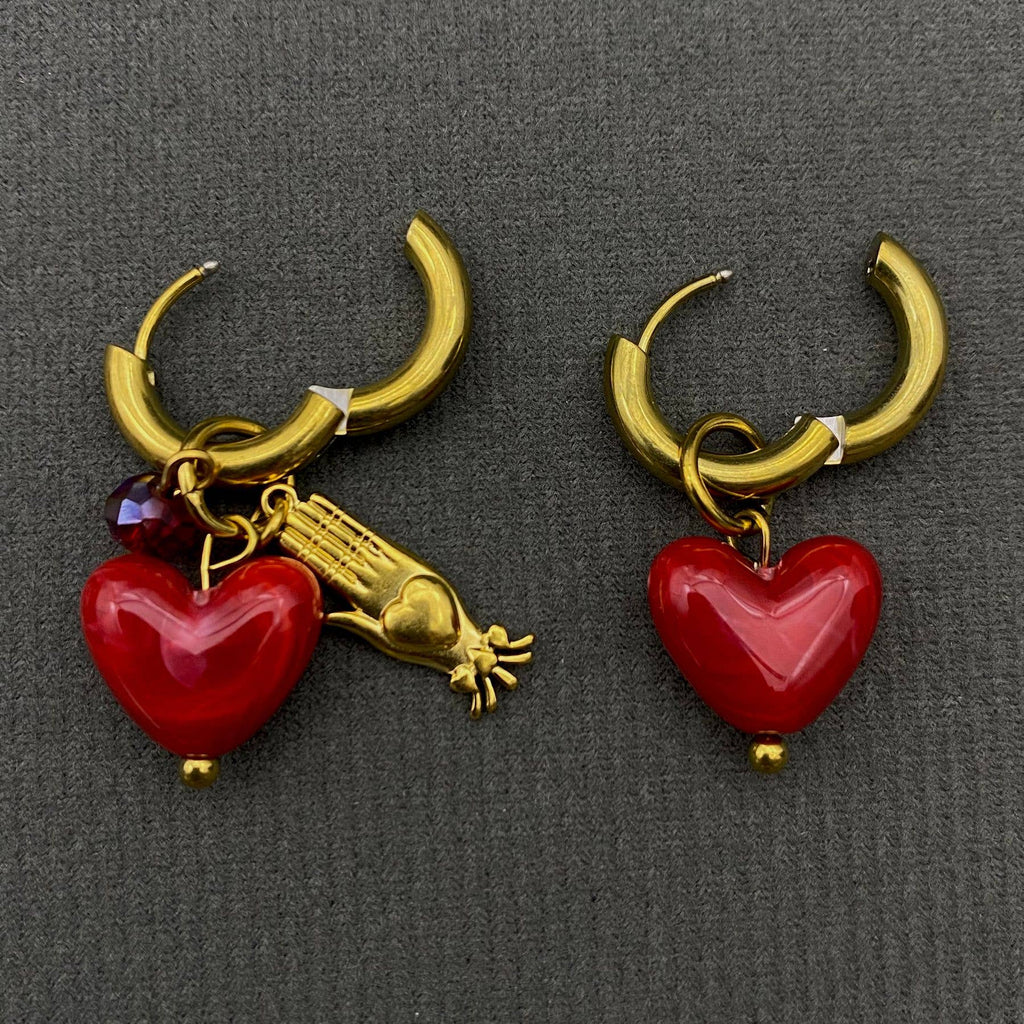 Handpicked Red Resin heart Earrings