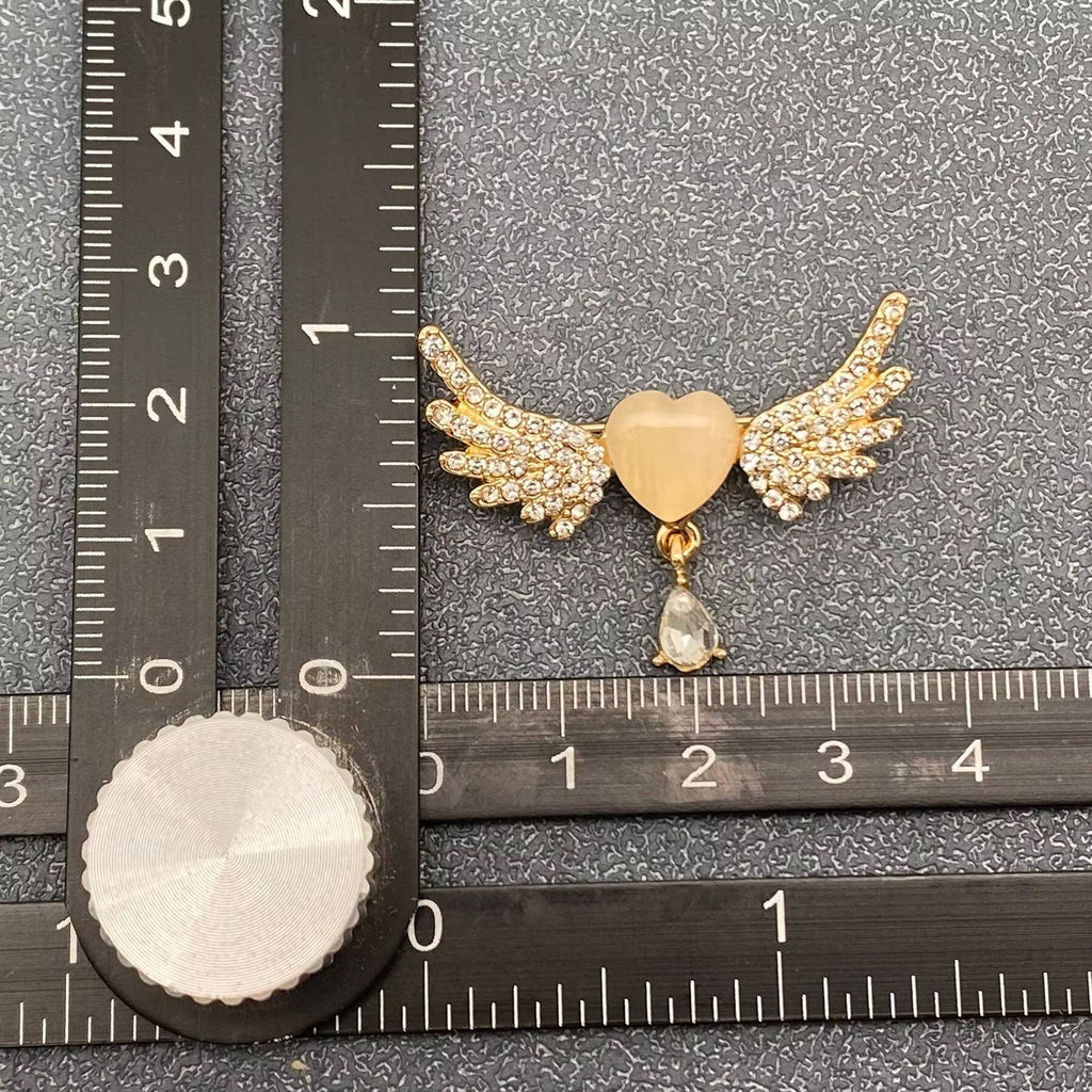 Handpicked Rhinestone Angel Wings Heart-shaped Brooch